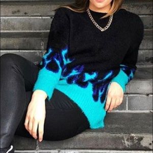 Adika Black & Blue Flame Eyelash Knit Sweater